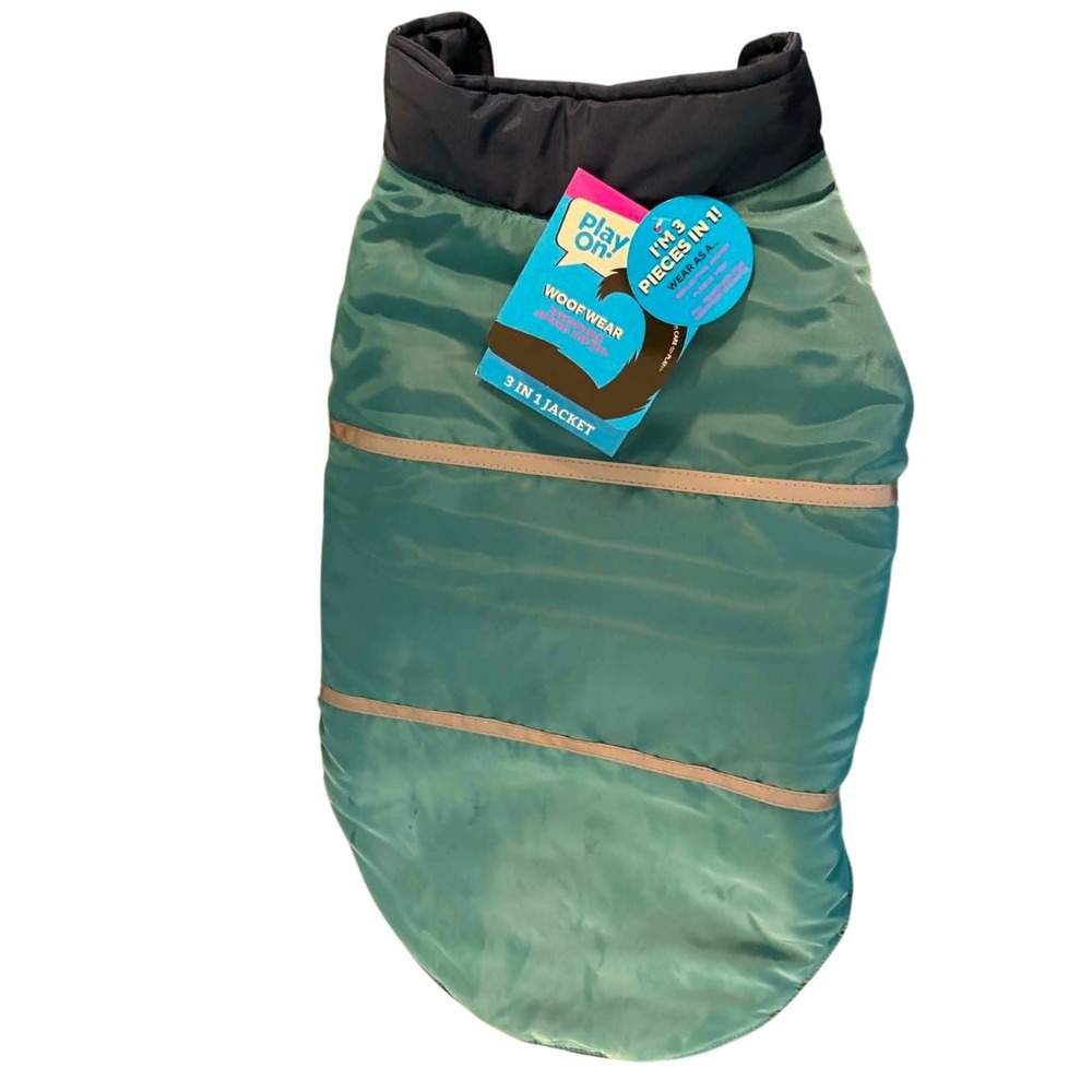 Play On Woof Wear 3-in-1 Dog Jacket XL Teal Reflective‎ Fleece Winter Vest